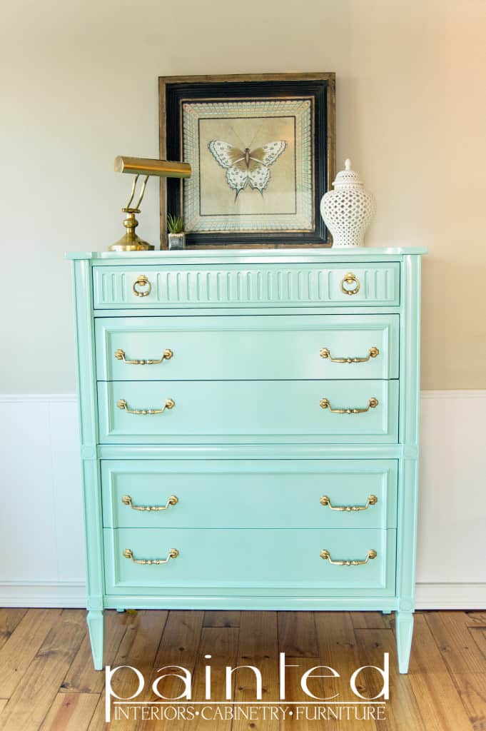 American of Martinsville Chest of Drawers Benjamin Moore Copper Patina High Gloss Enamel Paint