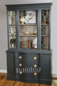 Antique china cabinet painted in Annie Sloan Graphite and French Linen