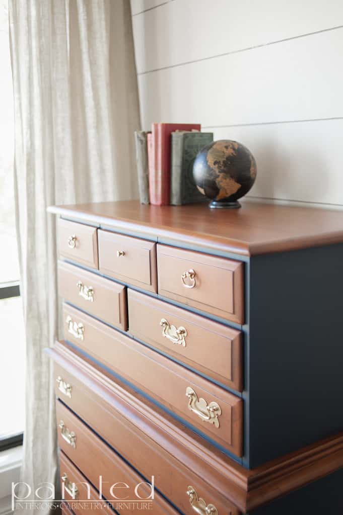 Two tone chest of drawers in Java Gel and Hale Nav