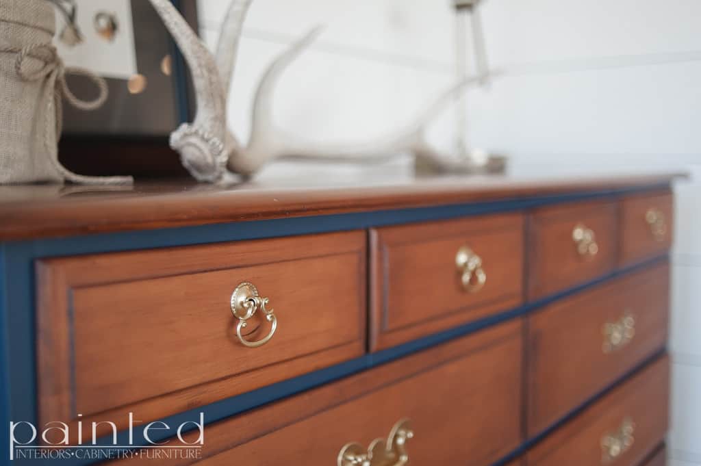 Two tone chest of drawers in Java Gel and Hale Nav