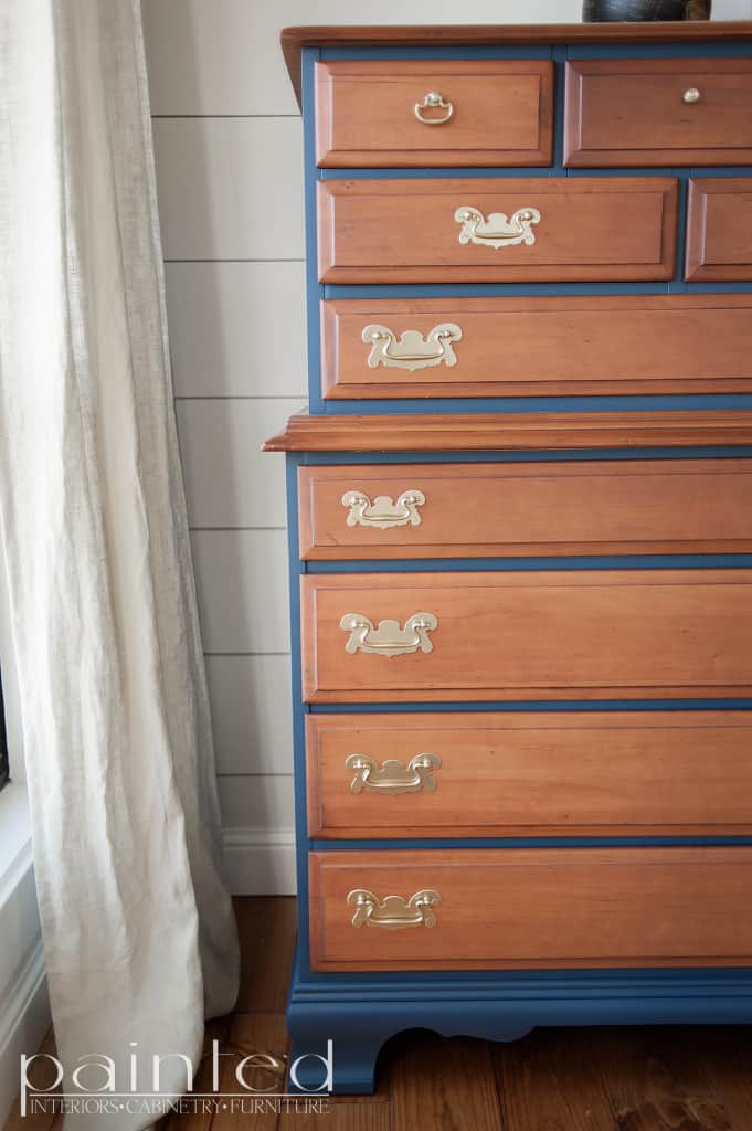 Two tone chest of drawers in Java Gel and Hale Nav