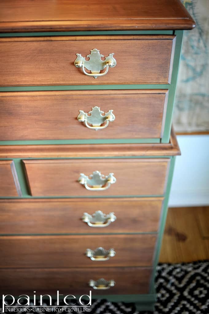 Painted and Stained Tallboy chest of drawers with original brass pulls