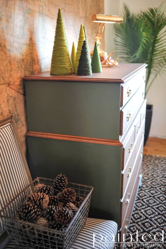 Painted and Stained Tallboy chest of drawers with original brass pulls