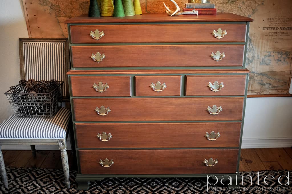 Painted and Stained Tallboy chest of drawers with original brass pulls