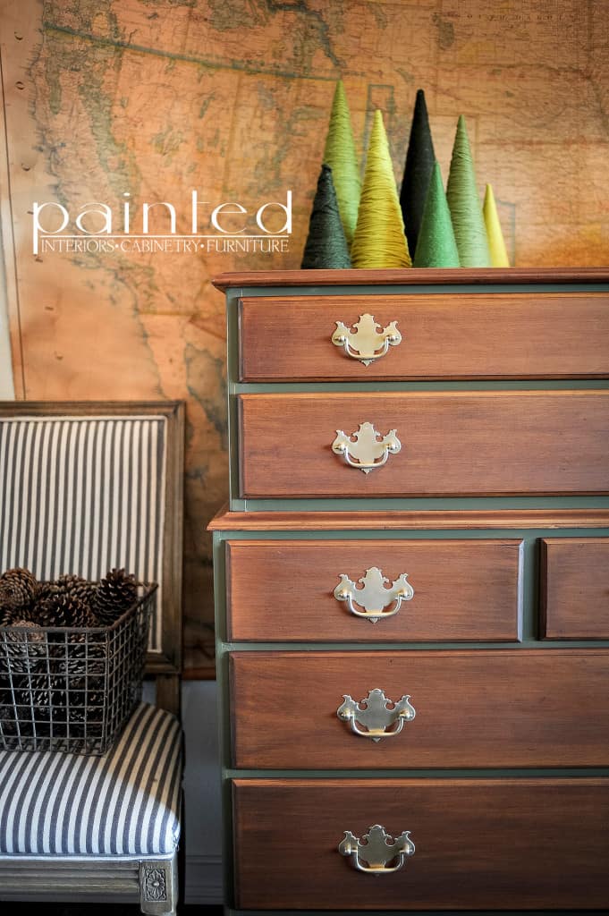 Painted and Stained Tallboy chest of drawers with original brass pulls