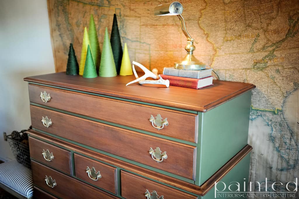 Painted and Stained Tallboy chest of drawers with original brass pulls