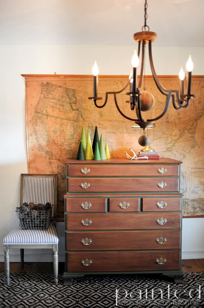 Painted and Stained Tallboy chest of drawers with original brass pulls