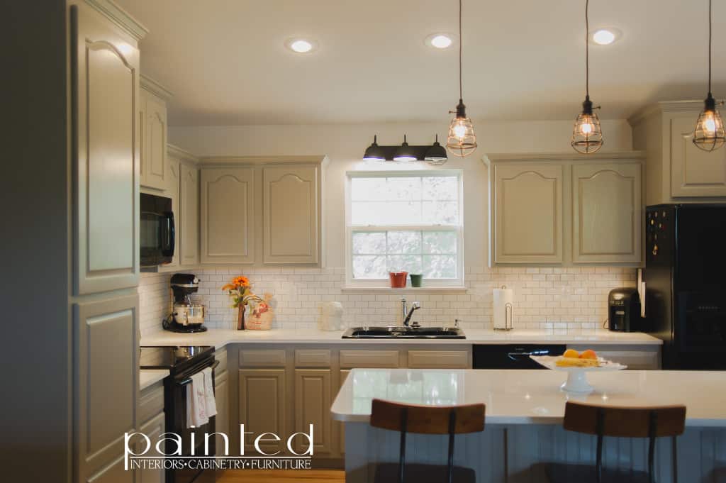 gray kitchen cabinets in Old Monterey Gray by Glidden