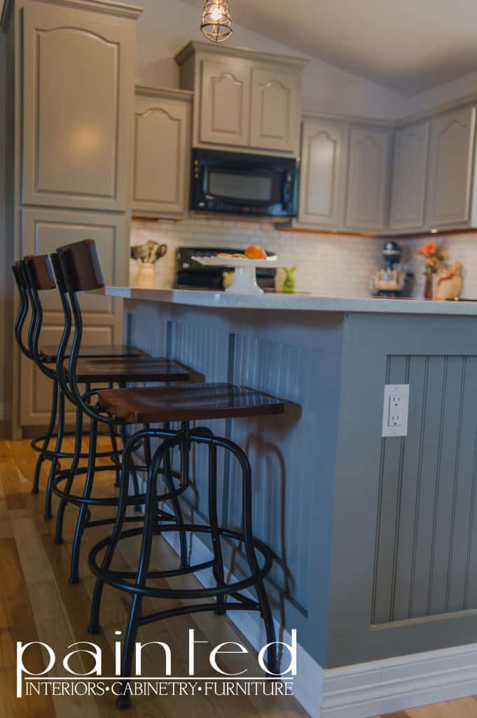 gray kitchen cabinets in Old Monterey Gray by Glidden