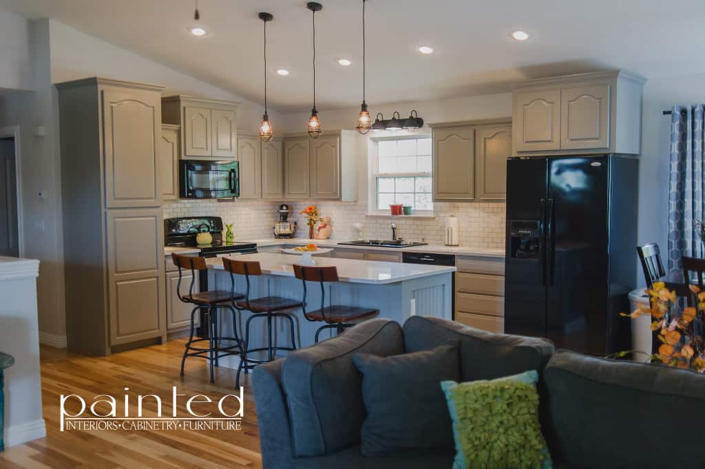 gray kitchen cabinets in Old Monterey Gray by Glidden