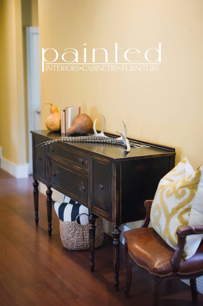 Buffet painted in General Finishes Milk Paint Lamp Black distressed