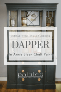 Check out this antique china cabinet transformation. It went from dark Mahogany to looking mighty dapper using Annie Sloan Chalk Paint. Click to learn more about the colors and techniques I used to create this traditional look!