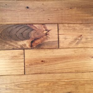 Minwax Early American stain on Pine. Solid Hardwood flooring in Kitchen