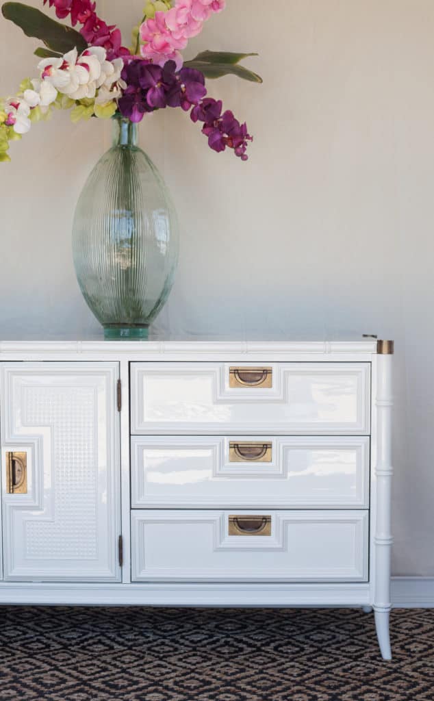 Vintage Stanley faux bamboo dresser in glossy White Dove