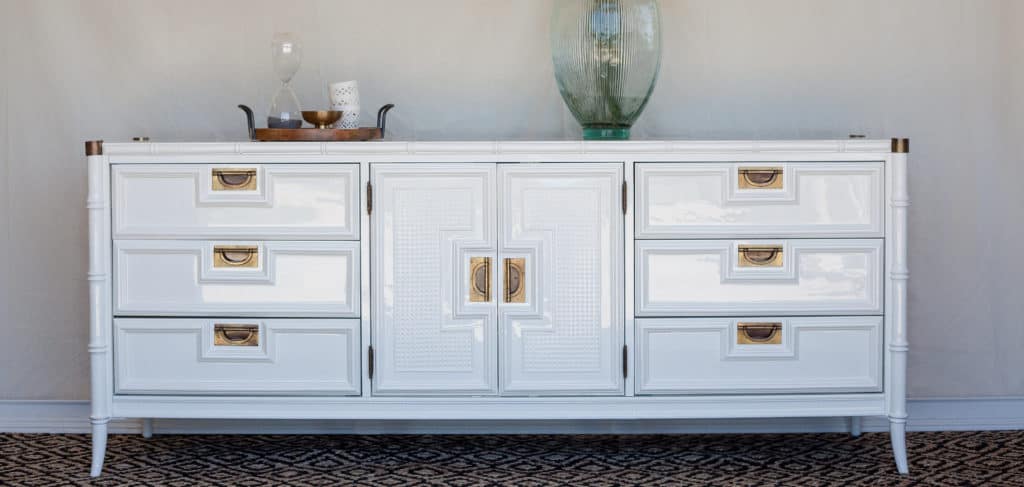 Vintage Stanley faux bamboo dresser in high gloss White Dove