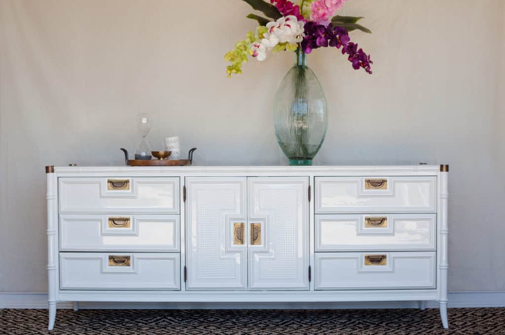 Stanley faux bamboo dresser in glossy White Dove 