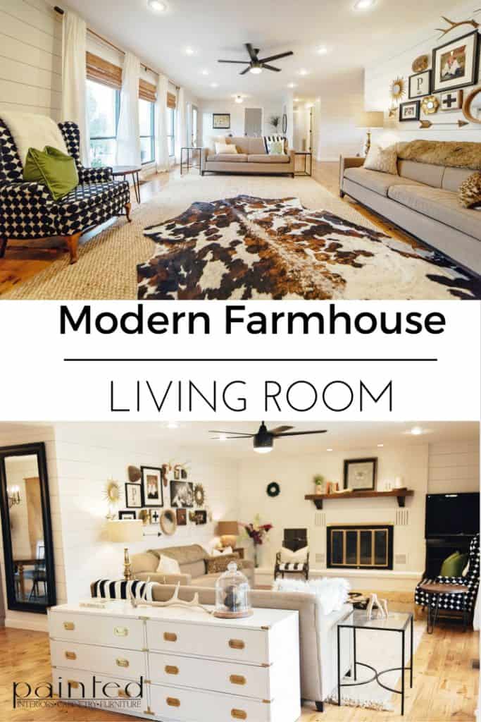 Blog post with BEFORE&AFTER photos of a Modern Farmhouse Living Room 