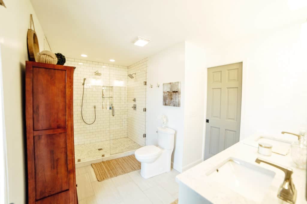 Master Bathroom Remodel with walk in subway tile shower