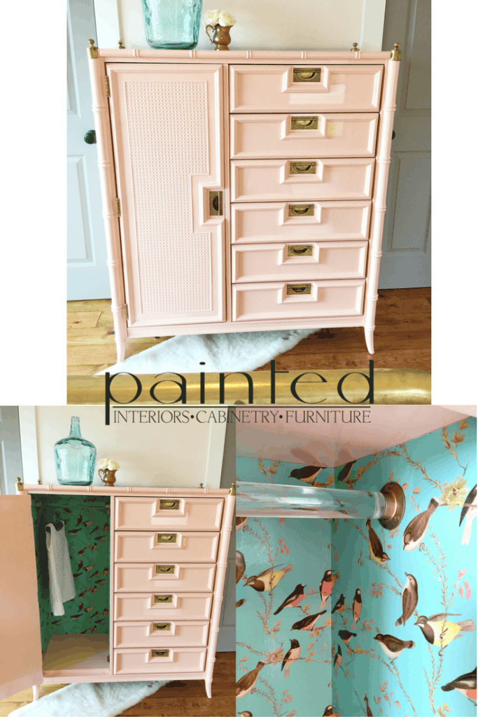 Pretty in Peach! This faux bamboo chest of drawers painted in high gloss is the perfect addition to a little girl's room!