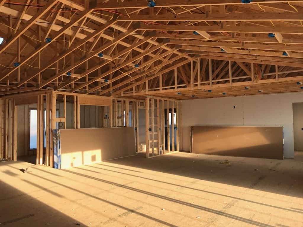 Sheetrock installation in living room