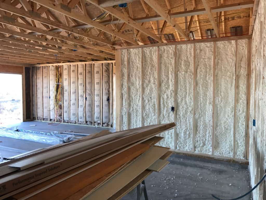 Blown in foam insulation in new construction