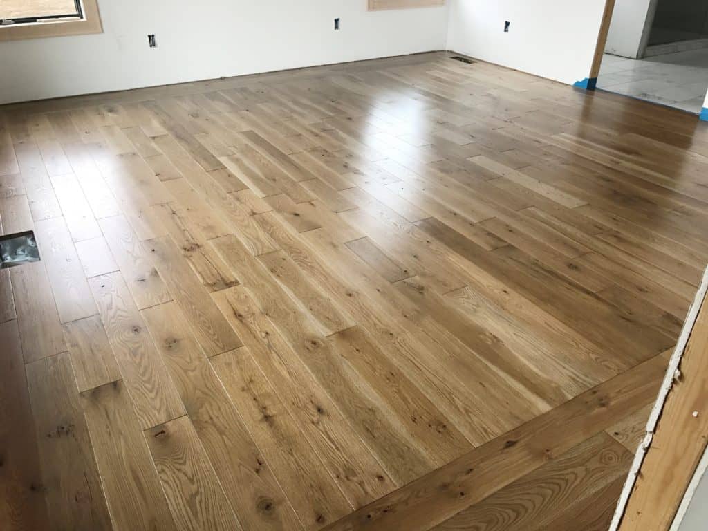Solid White Oak hardwood floor with MinWax Weathered Oak Stain and Satin Poly