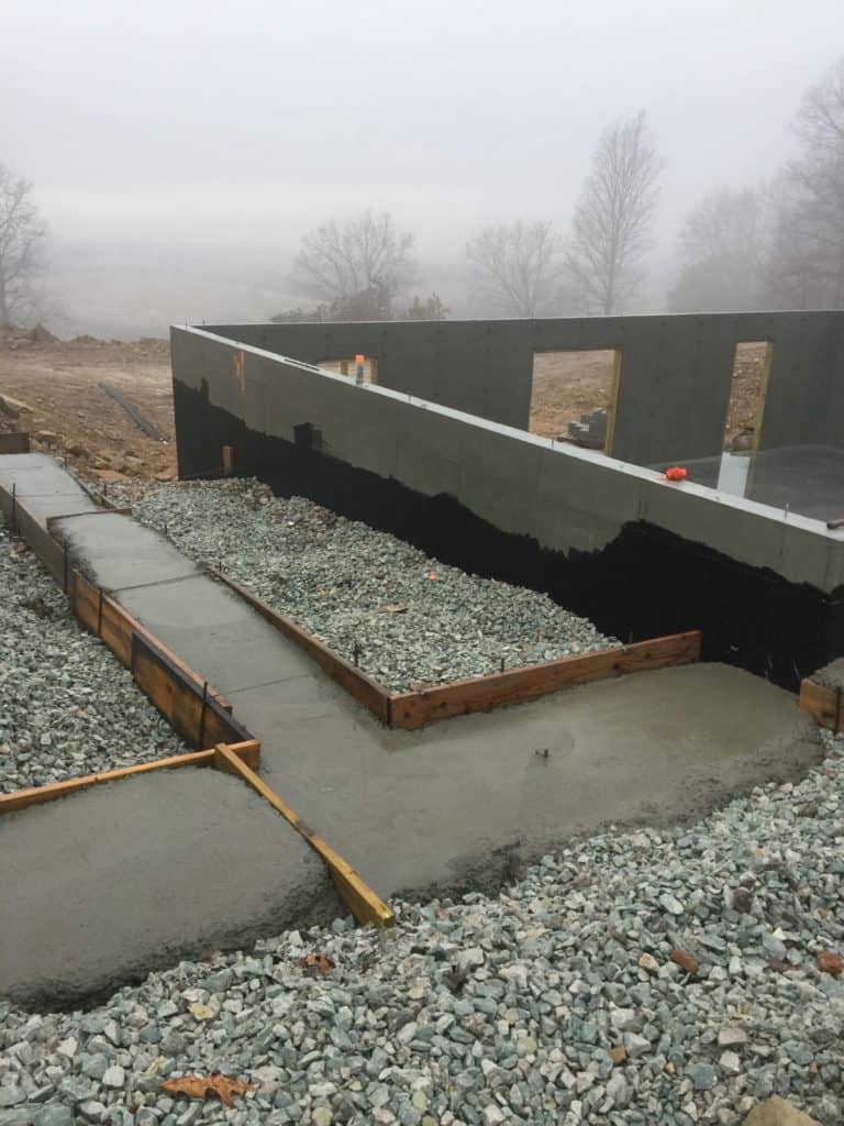 Poured concrete footings