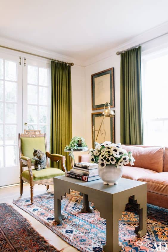 Olive drapes in living room