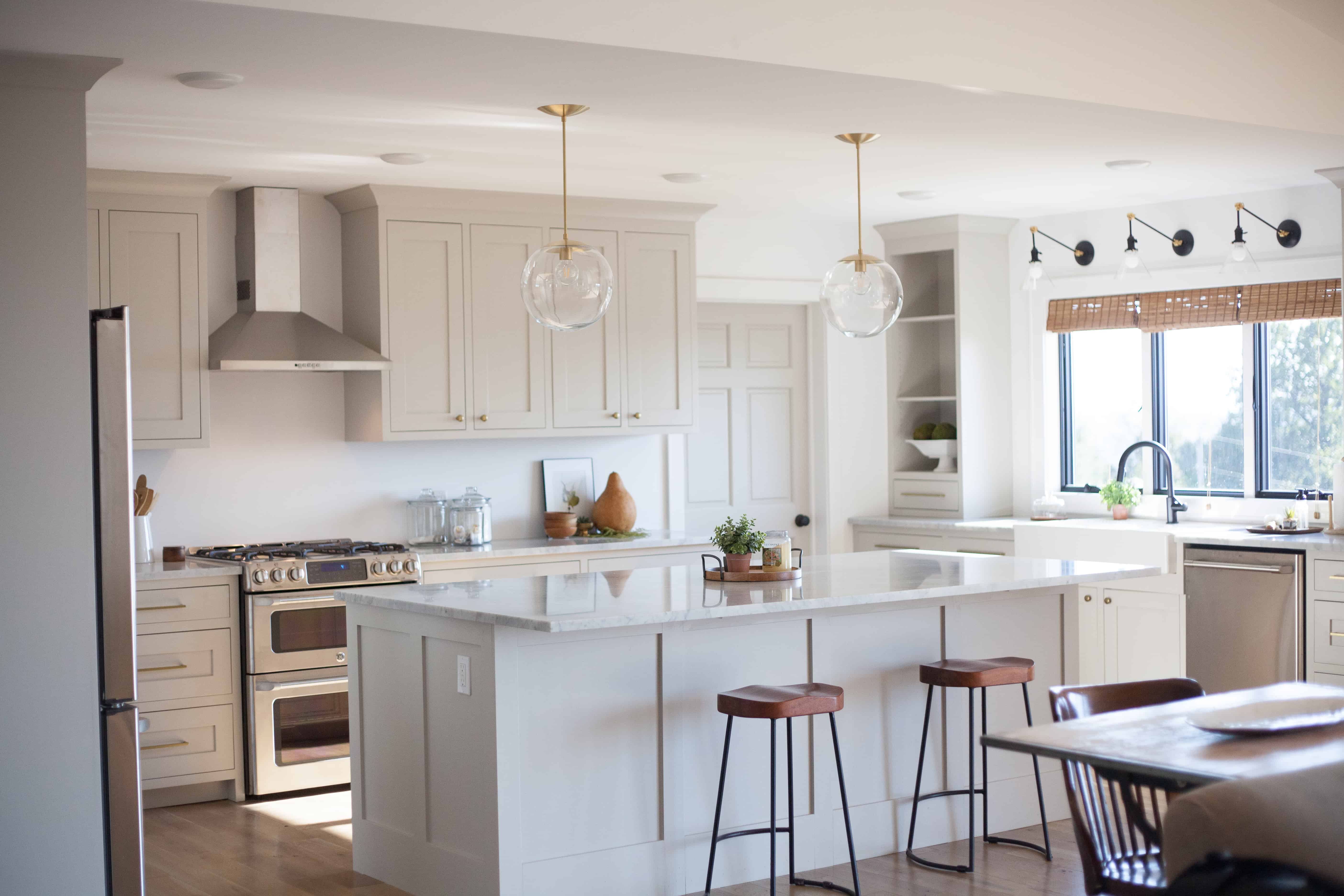 How to paint your kitchen cabinets the professional way! Benjamin Moore Revere Pewter, Revere Pewter on cabinets