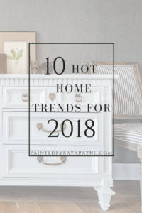 10 Hot Home Trends For 2018! Read my predictions of what will be the hottest trends in home interiors for this coming year! From dark and moody paint colors to bold floral fabric and wallpaper, will your favorites be in style in 2018?