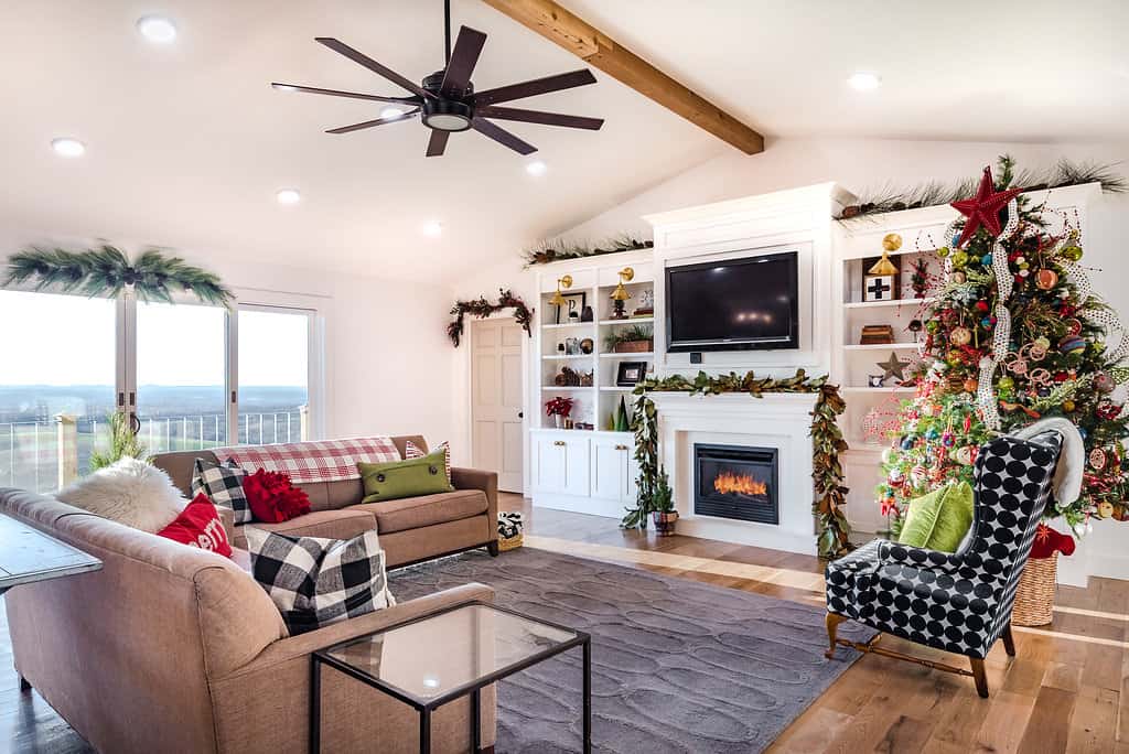 Holiday Home Tour Living Room dressed for Christmas