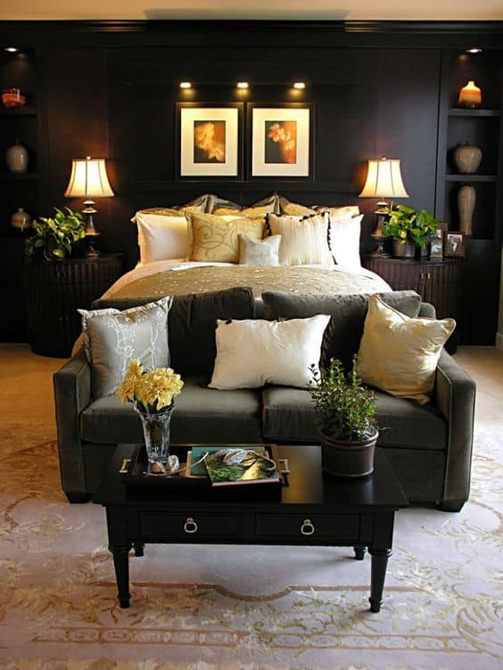 Black bedroom walls create the most indulgent and elegant bedroom!