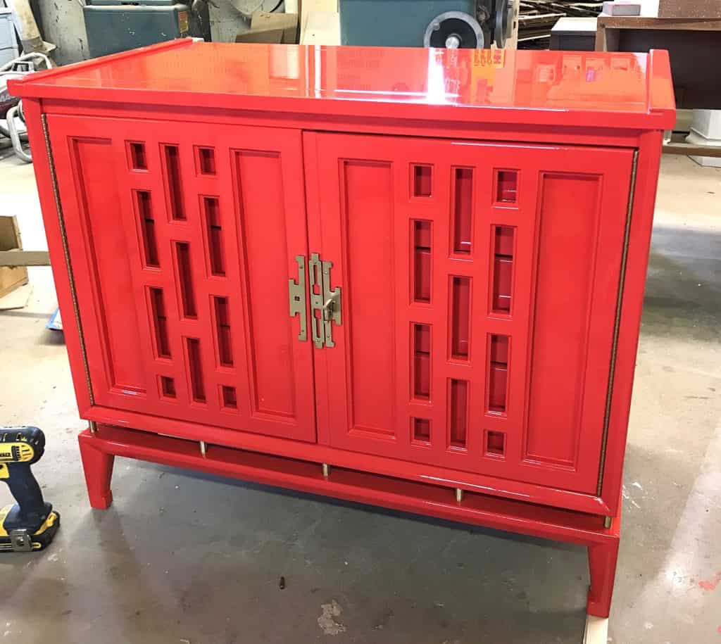 White Furniture Company Asian Inspired Small chest in high gloss lacquer.