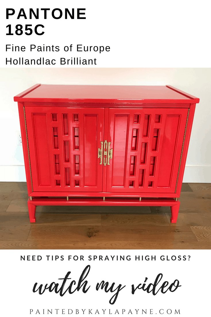 High gloss red orange stunning nightstand. Fine Paints of Europe Hollandlac Brilliant will knock your socks off!