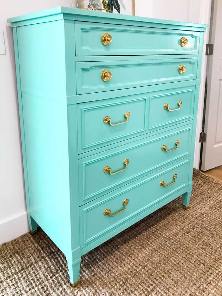 Drexel Triune chest of drawers receives a lovely painted makeover in bold turquoise.