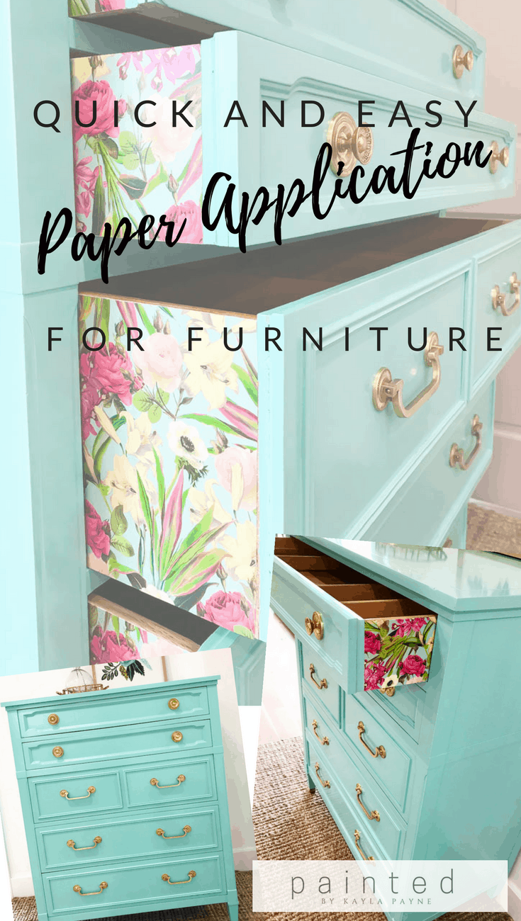 quick and easy paper application. How to put paper on furniture. Using mod  podge to put paper on drawers. how to attach drawer liners to furniture.  Decorative paper on dresser drawers. 