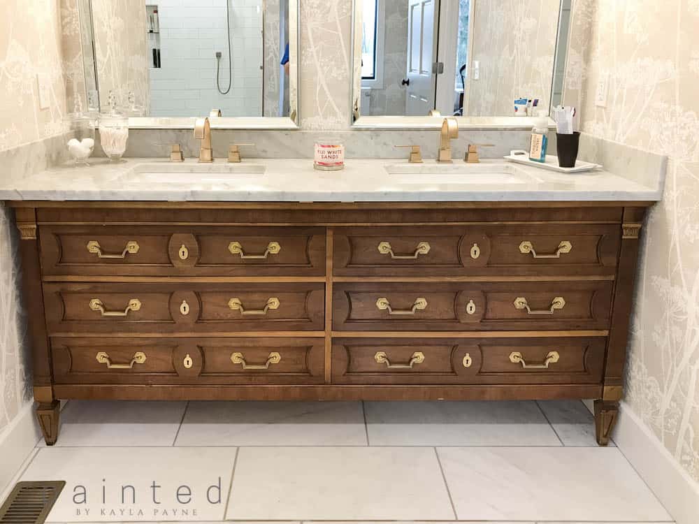 master bathroom remodel. traditional master bathroom decor. traditional home decor. how to paint gloss furniture. how to lacquer furniture. high gloss paint on wood furniture. fine paints of Europe hollandlac brilliant. Benjamin Moore white dove on china cabinet. painted china cabinet ideas