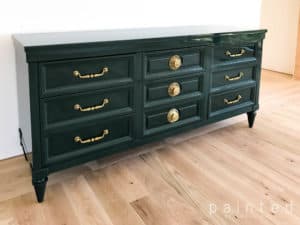 Green is the new black! Ben Moore Salamander gives this vintage dresser a new, sexy look!