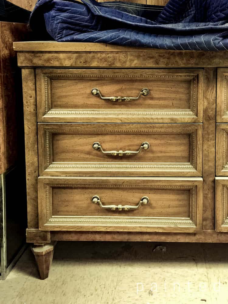 Before and After painted furniture ideas. Brass hardware on American of Martinsville dresser