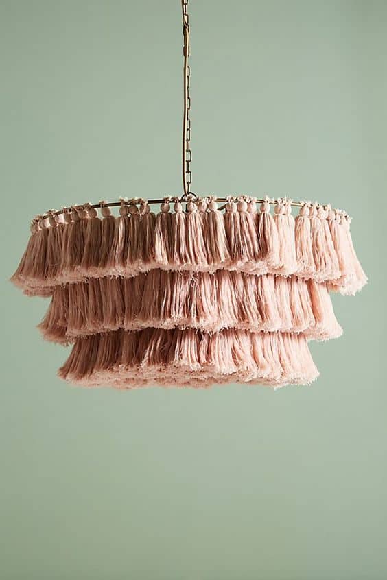 Pink tassel chandelier, tassel pendant, fringe pendant