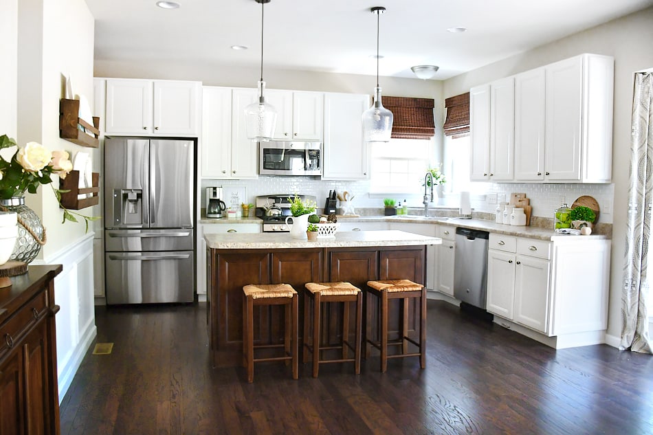 white-kitchen-cabinets-dark-island - Painted by Kayla Payne