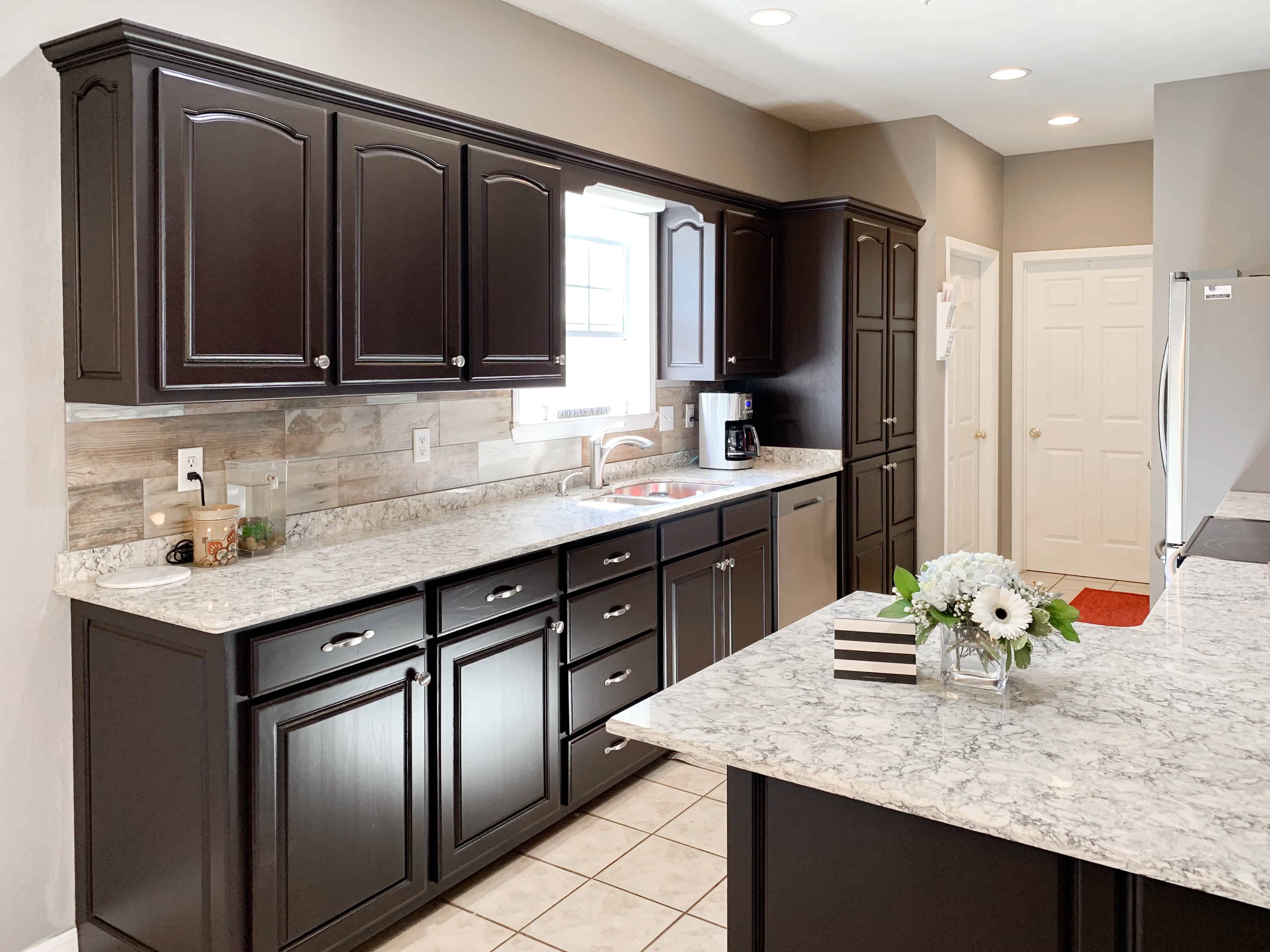 dark brown cabinets, espresso cabinets, espresso painted kitchen