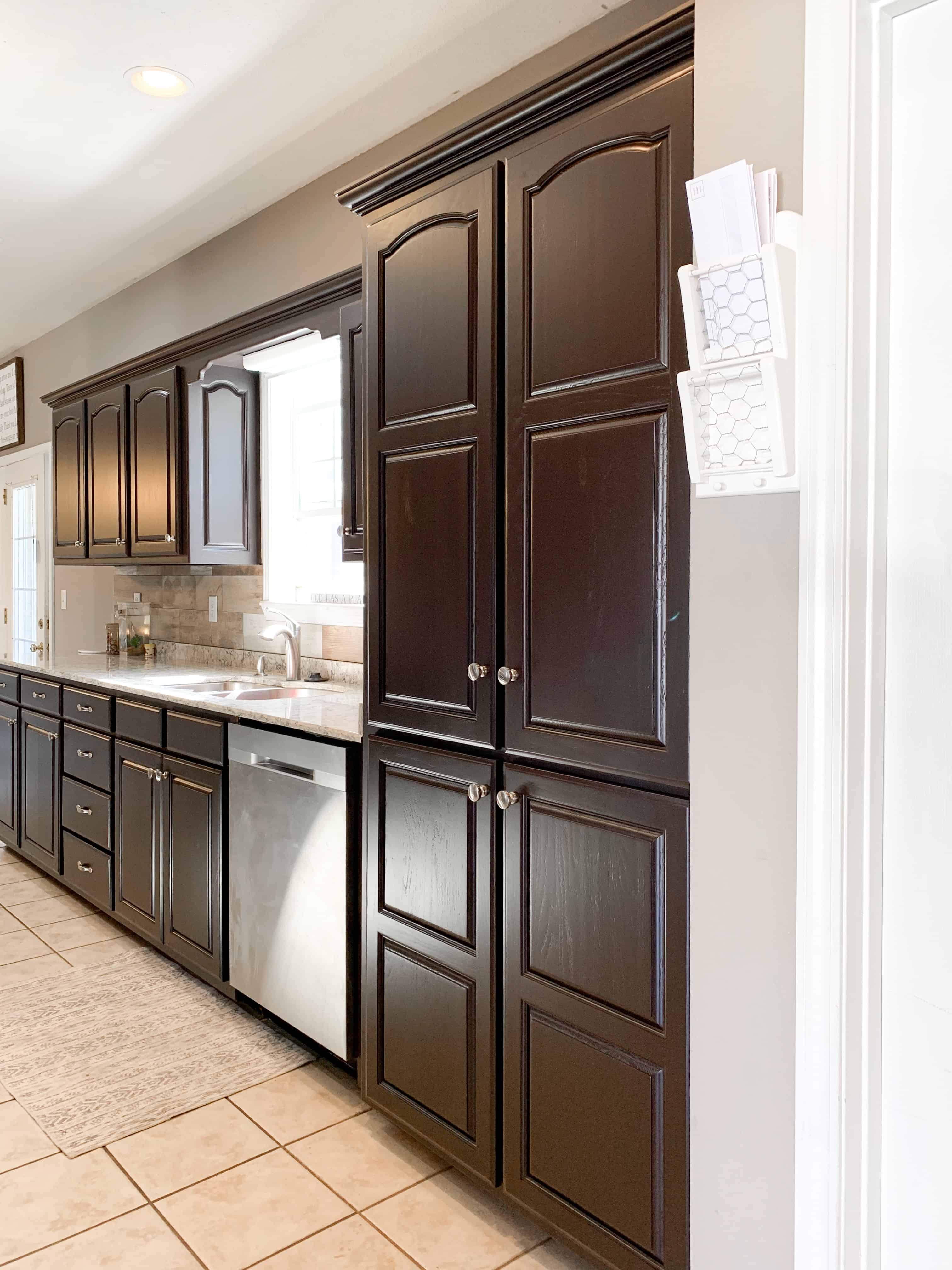 dark brown cabinets, espresso cabinets, espresso painted kitchen