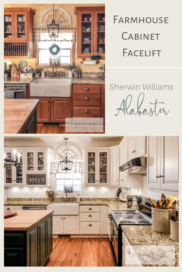 Farmhouse Kitchen Cabinets painted in Sherwin Williams Alabaster