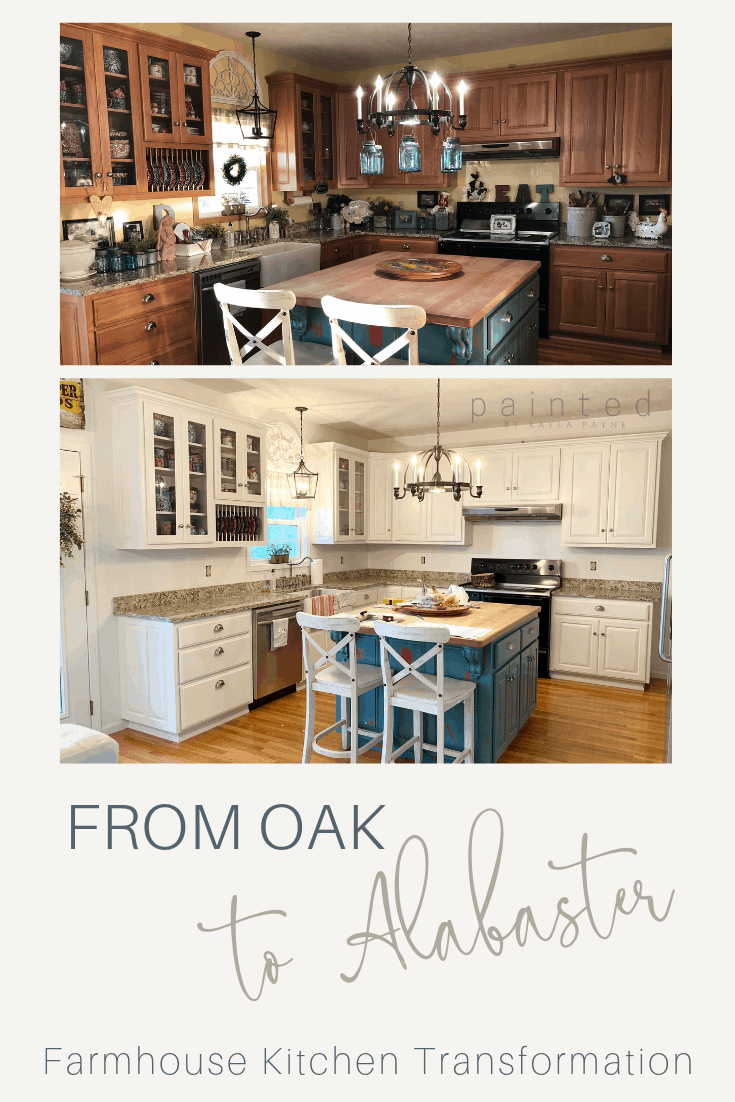 From Oak To Alabaster Kitchen Cabinet Facelift Painted By Kayla Payne