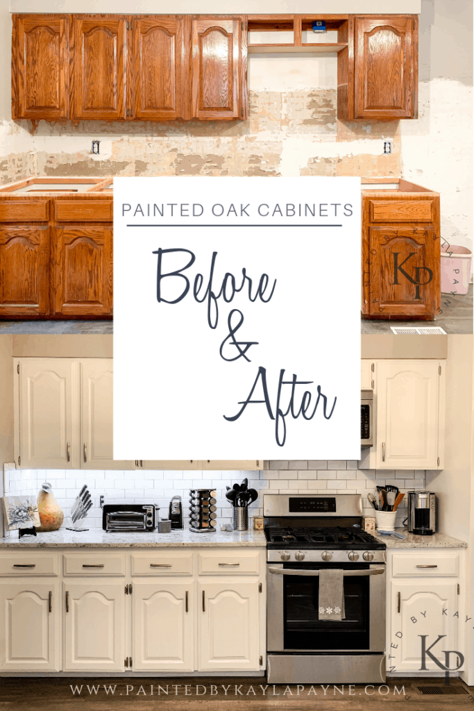 Oak Cabinets painted in Sherwin Williams Alabaster!