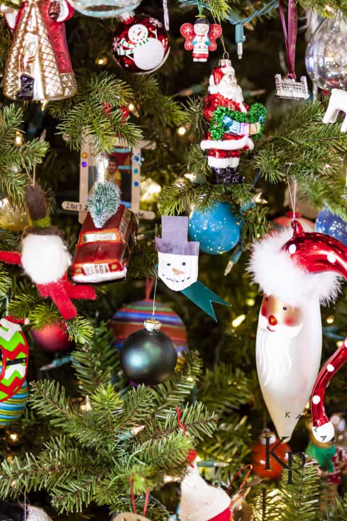 holiday home tour, colorful christmas tree ornaments