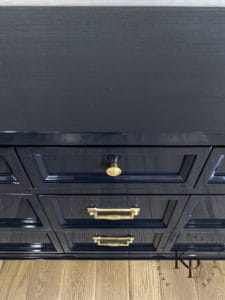 how to paint wood high gloss, high gloss on furniture, glossy furniture, how to polish brass hardware, navy lacquered dresser, high gloss paint on wood furniture, fine paints of europe hollandlac brilliant, navy 1798, can you put automotive paint on wood