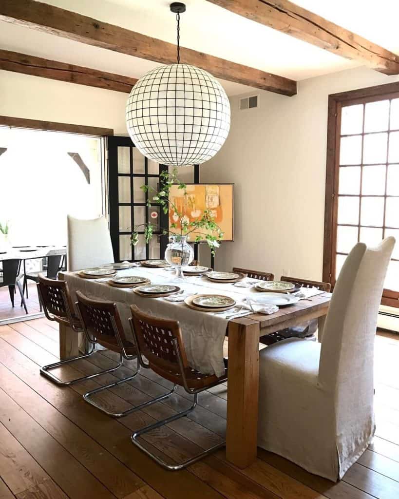 Lauren Liess designs dining room, leather cantilever chairs in dining room