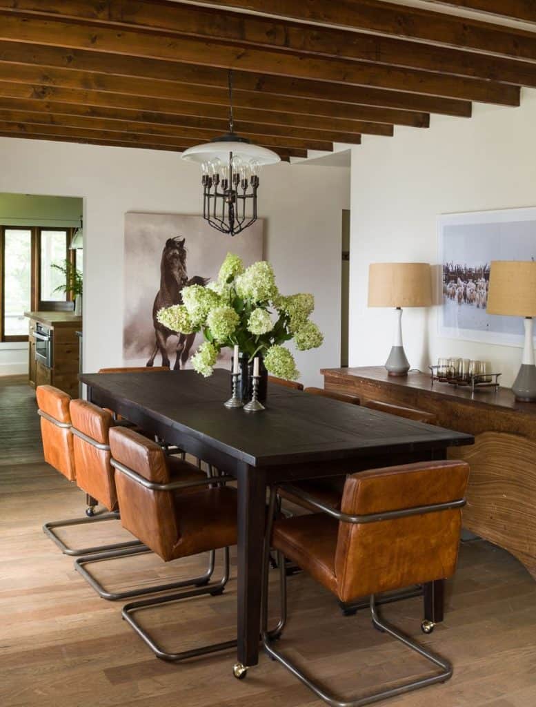 Leather and chrome cantilever style chairs lauren liess dining room